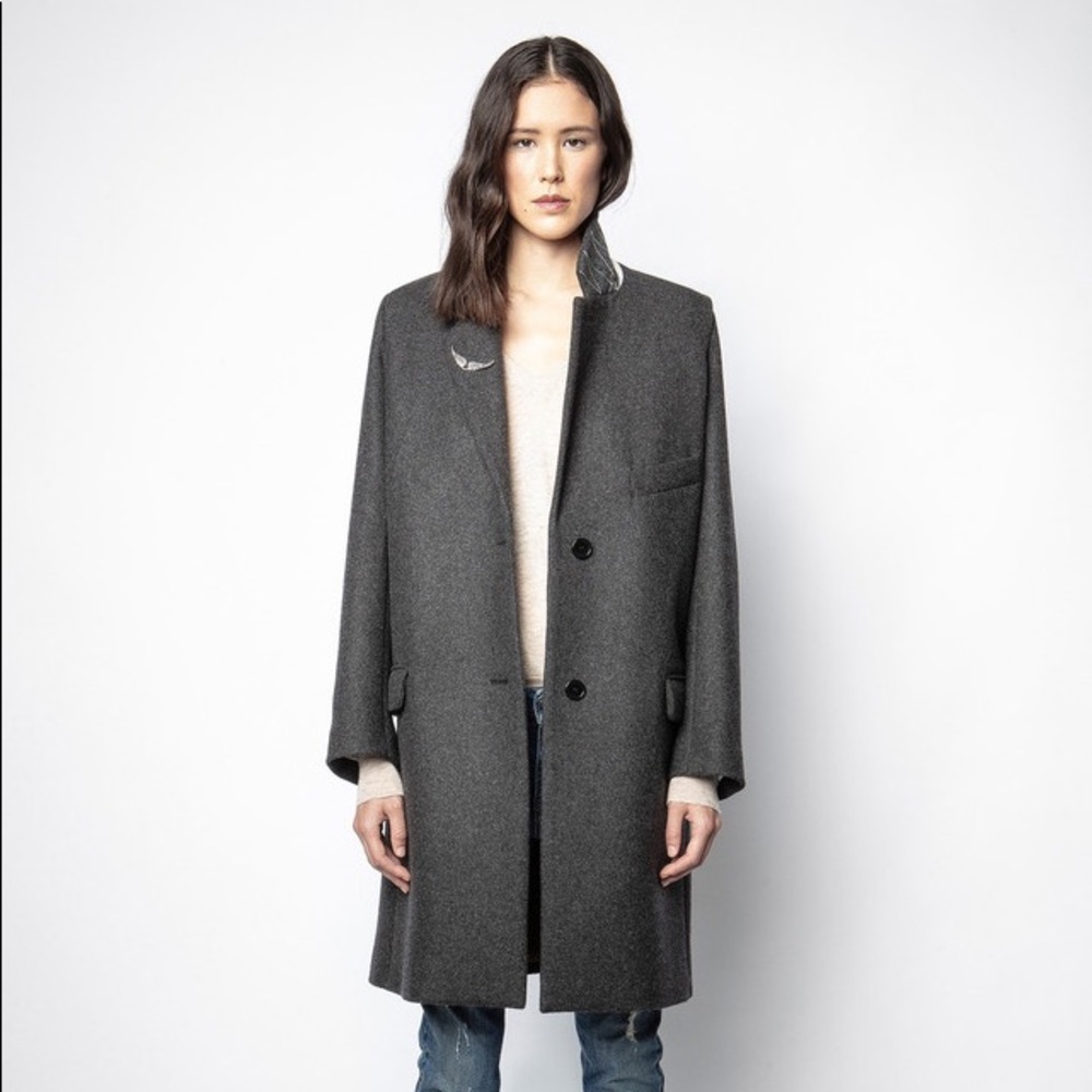 NWT $698 Zadig & Voltaire Marla Double Grey Wool Coat